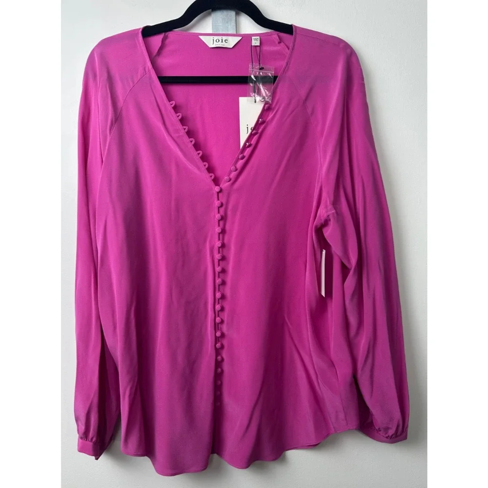 $278 Joie Shariana L LS V-Neck Blouse Top 100% Silk NEW Purple Orchid A31 - Picture 2 of 8